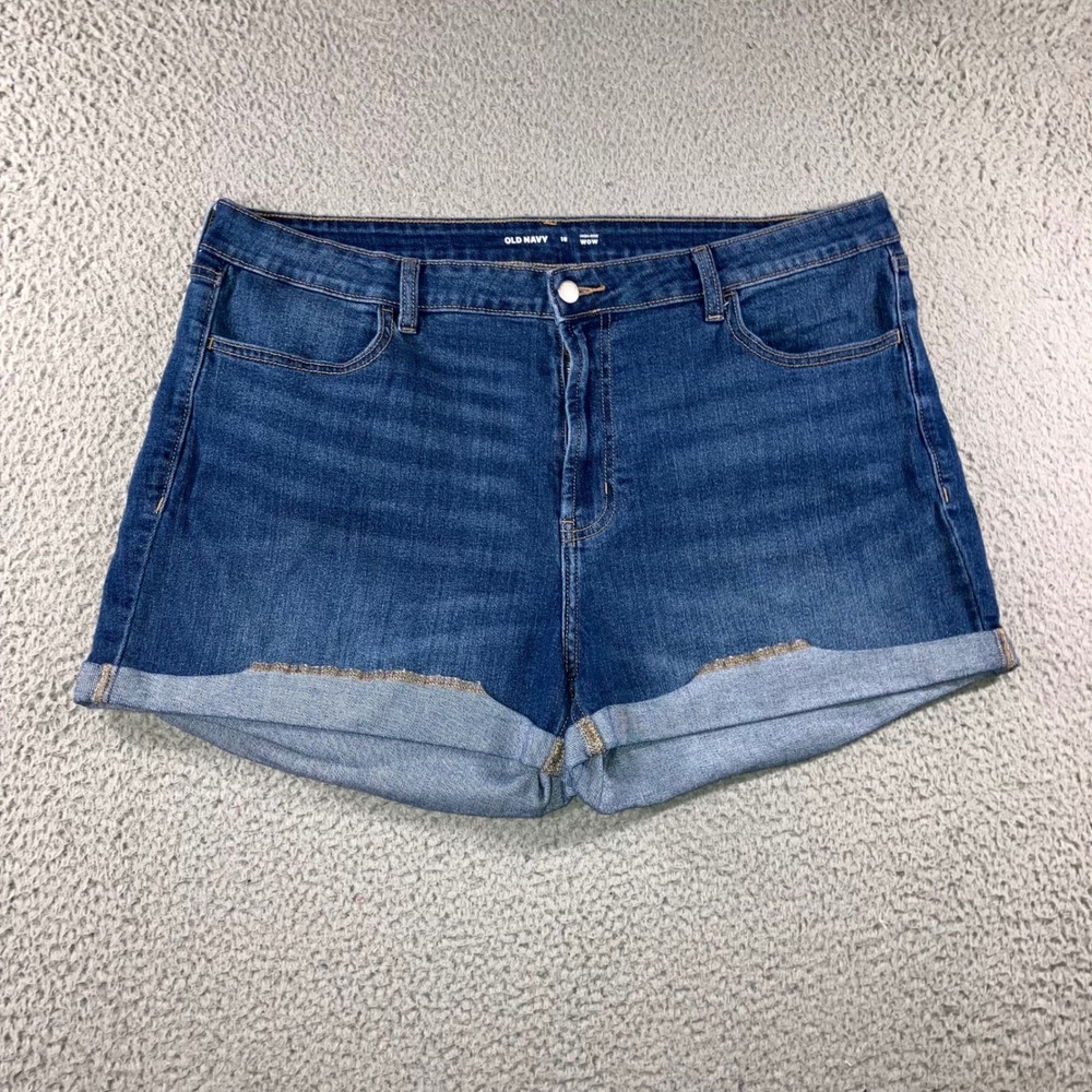 Old Navy WOW Cuffed Denim Shorts 18 Medium Wash Stretch Jorts Hi Rise Minimslist